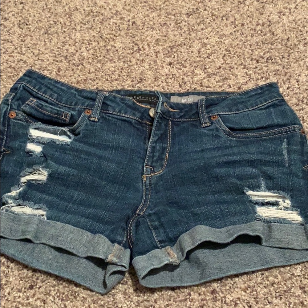 Distressed Dark Wash Denim Shorts